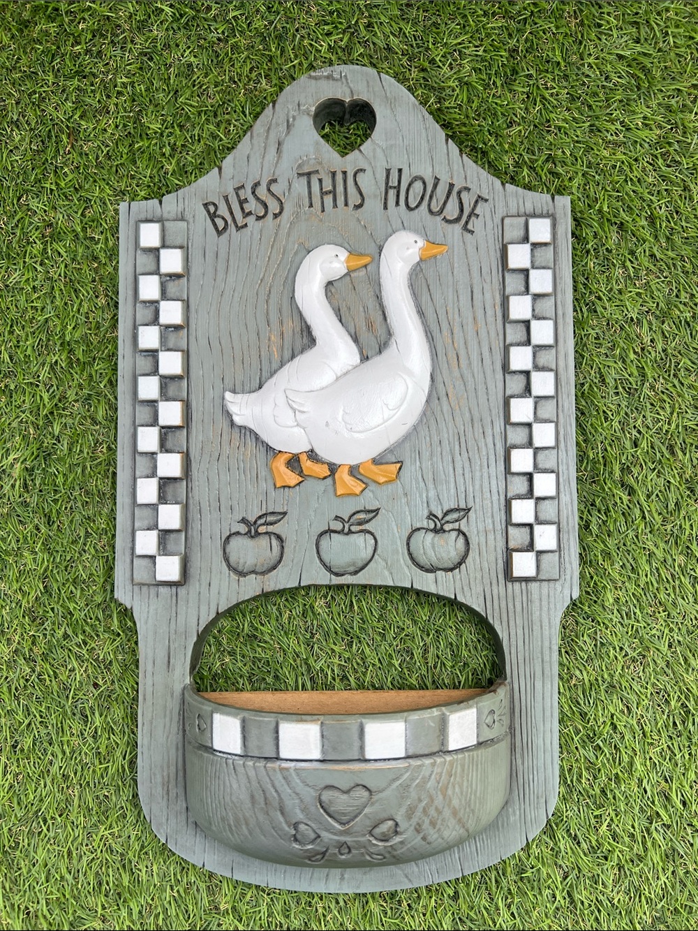 VINTAGE 1980s Home Interiors Burwood "Bless This House" goose wall planter decor
